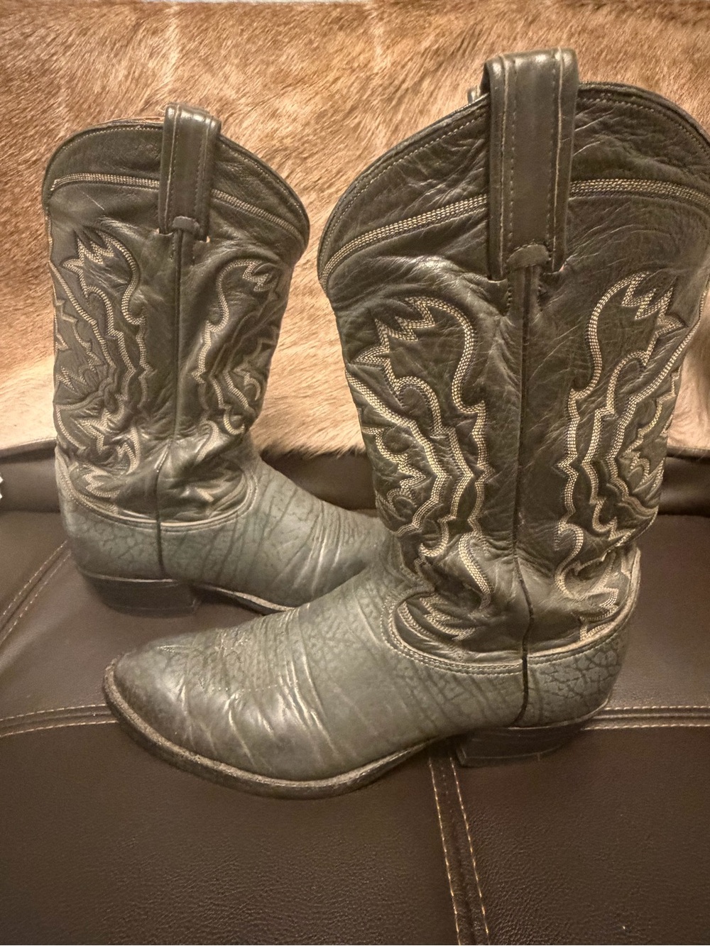 Vintage Tony Lama Exotic Genuine Caribou Gold-Black Label Cowboy Boots 11.5B